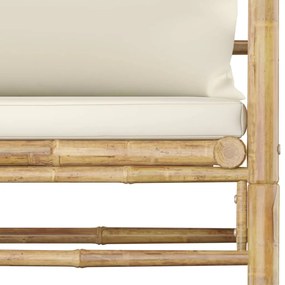 Set Salotto da Giardino 6pz con Cuscini Bianco Crema in Bambù