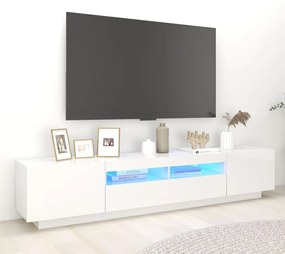 Mobile porta tv con luci led bianco lucido 200x35x40 cm