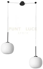 Bombo lampada sospensione a 2 luci vetri bianchi verniciata nera a...