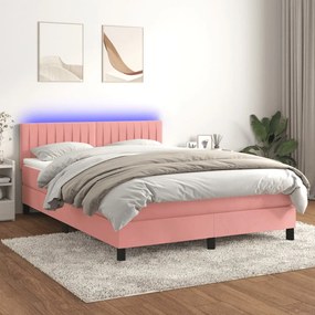 Letto A Molle Con Materasso E Led Rosa 140x200 Cm İn Velluto /