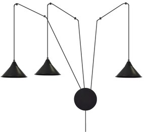 Sospensione Minimal 3 Luci Fujin In Acciao Nero E Paralume A Cono