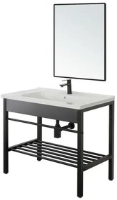Mobile bagno a terra 80 cm stile industrial nero opaco con specchio Borg