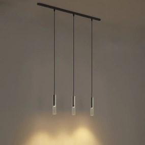 Sistema di illuminazione a binario moderno nero con 3 lampade a sospensione color canna di fucile monofase - Slimline Loyce