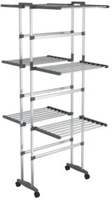 Stendibiancheria a 3 Livelli con Ruote Argento 60x70x129 cm