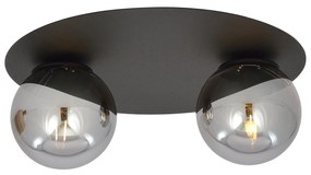 Plafoniera Minimal 2 Luci Mnemosine In Acciaio Nero E Sfere Di Vetro Fumè