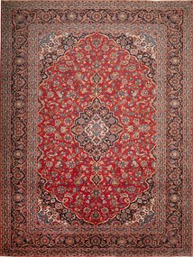 Kashan Tappeto 390x290 Blu (Iran) Annodato A Mano