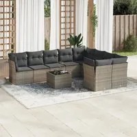 Set Divano da Giardino 10 pz con Cuscini Grigio in Polyrattan 3218180