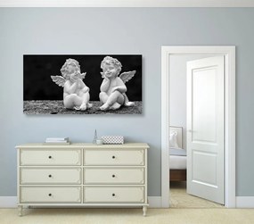 Quadro su tela – Coppia di piccoli angeli in bianco e nero