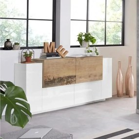 Credenza Moderna NEW CORO con 2 Ante Battenti - Colore Bianco/Abete Pera