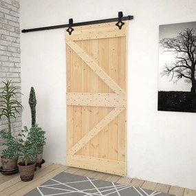 Porta Scorrevole Con Set Hardware 90x210 Cm İn Legno Di Pino /