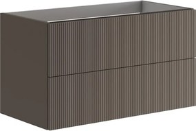 Cassettiera Opera con 2 cassetti, cannettato laccato opaco grigio carbone L89,5 H50 P45,5 cm