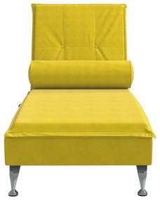 Chaise longue massaggi con cuscino a rullo giallo in velluto