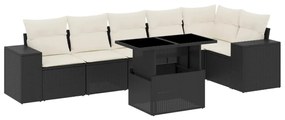 Set divani da giardino con cuscini 7pz nero polyrattan