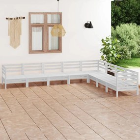 Set Salotto da Giardino 8 pz in Legno Massello di Pino Bianco