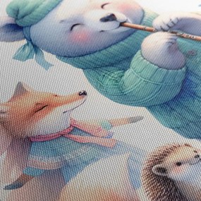 Quadro su tela – Dolci animaletti con flauti in inverno