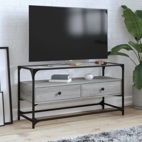Mobile Tv Piano Vetro Grigio Sonoma 98x35x51 Legno Multistrato /