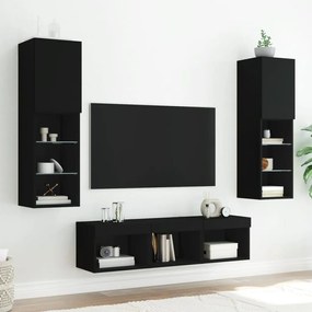 Mobili tv a muro con led 5pz neri in legno multistrato
