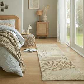 Tappeto beige in lana 60x230 cm Lino Leaf - Flair Rugs