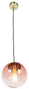 Lampada a sospensione Art Déco in ottone con vetro rosa 20 cm - Pallon
