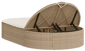 Lettino prendisole con cuscini beige in polyrattan