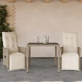 Set Da Bistrò Da Giardino 3 Pz Con Cuscini Beige İn Polyrattan /