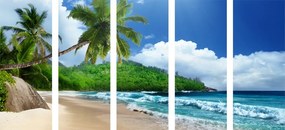 Quadri 5 pezzi – Spiaggia meravigliosa sull'isola di Seychelles