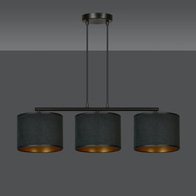 Lampadario 3 Luci Ganesha In Acciaio Nero E Paralumi In Tessuto Nero