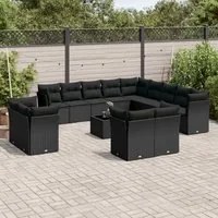 Set Divani da Giardino 14pz con Cuscini in Polyrattan Nero 3218555