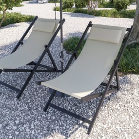 Sedia Sdraio Leggera Da Giardino Schienale Regolabile 5 Posizioni Pieghevole Ergonomica Con Cuscino Traspirante Struttura Nera In Alluminio Da Esterno Piscina Mare Portata Massima 160 Kg (Beige)