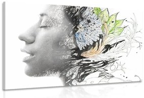Quadro su tela – Donna con fiori dipinti