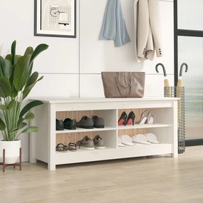 Scarpiera Bianca 110x38x45,5 Cm İn Legno Massello Di Pino /
