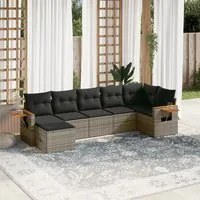 Set Divani da Giardino 7 pz con Cuscini Grigio in Polyrattan 3227033