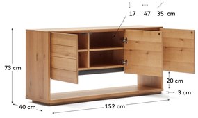 Kave Home - Credenza Alguema 3 ante impiallacciato rovere finitura naturale 151 x 73 cm