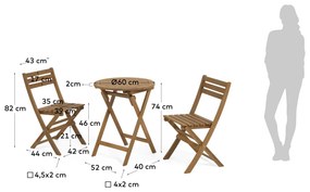 Kave Home - Set tavolo e 2 sedie pieghevoli da esterno Elisia in legno massello di acacia FSC 100%