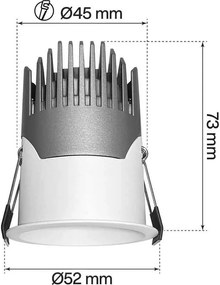 Faro LED da Incasso 6W Foro Ø45mm IP65 CCT UGR19 con driver Philips Colore Bianco Variabile CCT