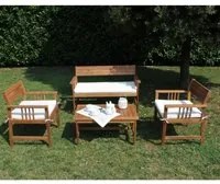 Set Salotto da Giardino Divano 2 Poltrone e Tavolino con Cuscini in Legno Marrone