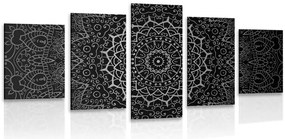 Quadri 5 pezzi – Mandala vintage in stile indiano in bianco e nero