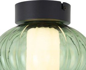 Plafoniera di design nera 18cm con vetro verde incl. LED dimmerabile a 3 fasi - Margherite
