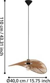 Eglo 31991 - Lampada a sospensione con cavo SIRUELA 1xE27/42W/230V 56 cm marrone/nero