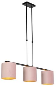 Lampada a sospensione con paralumi in velluto rosa con oro 20 cm - Combi 3 Deluxe