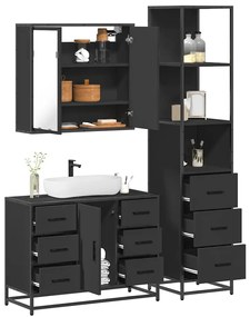 Set Mobili Da Bagno 3 Pz Nero İn Legno Multistrato /