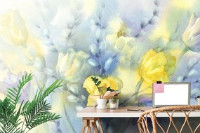 Carta da parati – Tulipani gialli acquerello