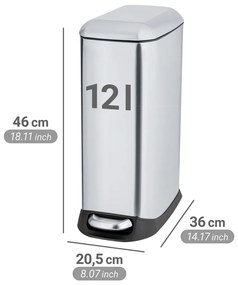 Cestino per la spazzatura color argento opaco in acciaio inox con pedale 12 l Design – Wenko