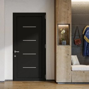 Porta d'ingresso DOLCETTI in PVC pannello bugnato mod.172 L 80 x H 210 cm in PVC antracite, apertura spingere a destra, falso telaio non incluso