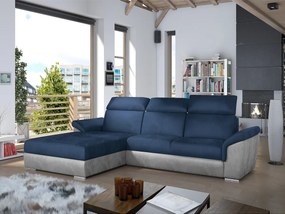 Divano letto matrimoniale angolare Cannes - Tessuto grigio+tessuto blu scuro