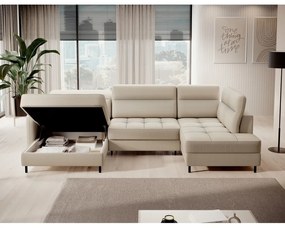 Divano angolare beige allungabile/con contenitore (con penisola a destra/a U) e rivestimento in velluto Berrto – ELTAP