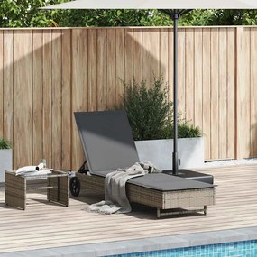 Lettino Prendisole Con Ruote E Cuscino İn Polyrattan Grigio /