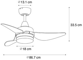 Ventilatore da soffitto nero 86,7 cm con LED dimmerabile con telecomando - Yuki