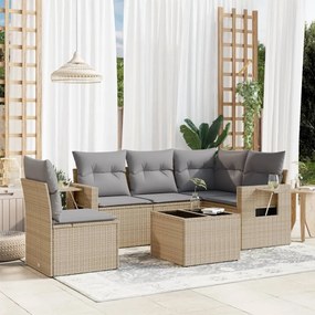 Set divano da giardino 6 pz con cuscini beige in polyrattan