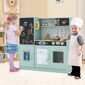 Costway Cucina da gioco finta set per bambini con lavagna telefono microonde, Cucina da gioco finta fabbricatore di ghiaccio divertente 2 Colori